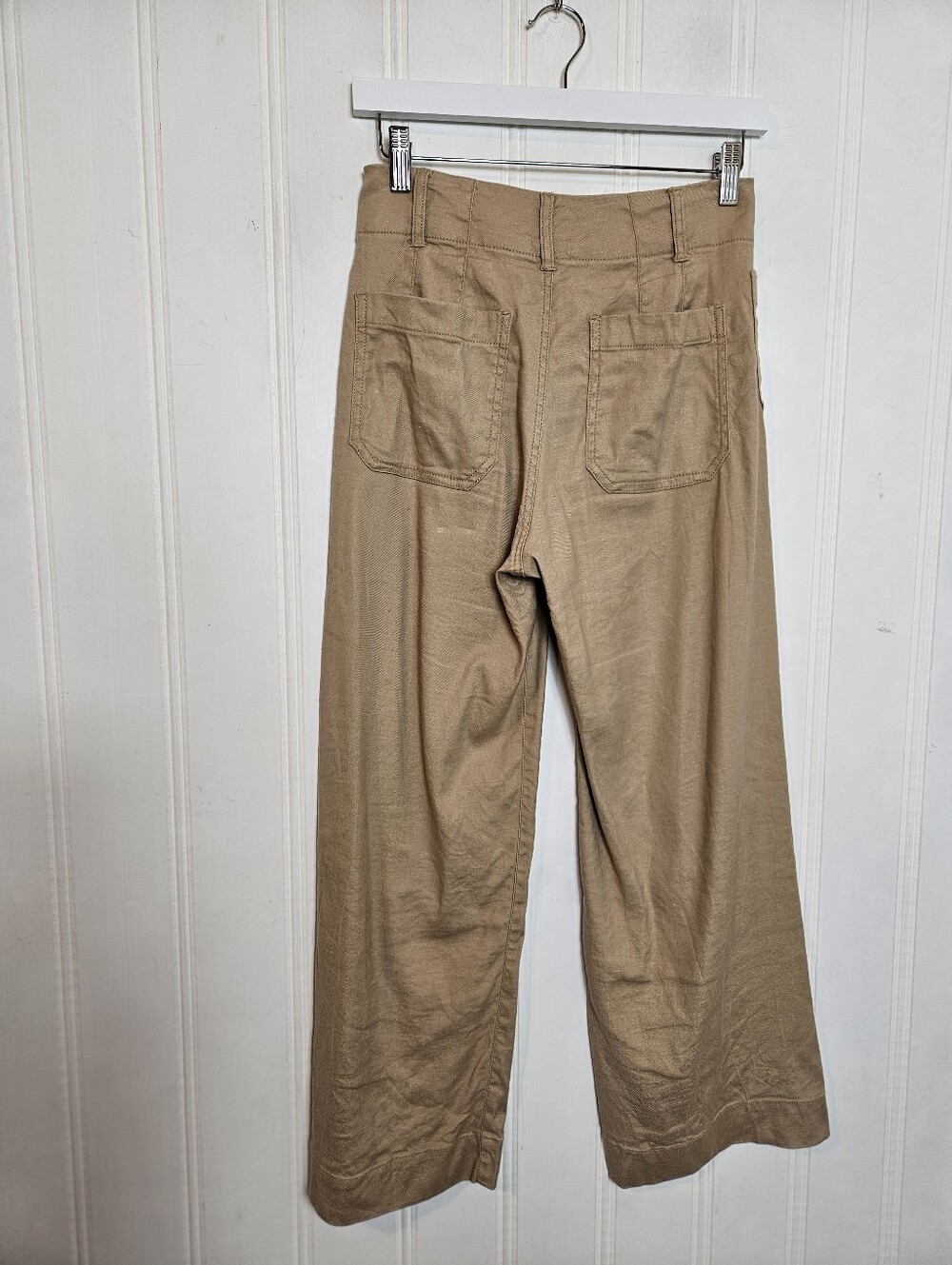Anthropologie Maeve Colette Pants 25 Linen Wide Leg Tan Cropped High Rise - Picture 6 of 15